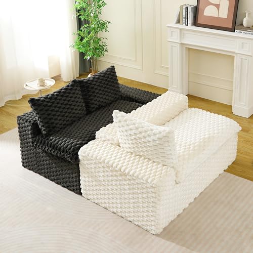 Image of KEIKI 120 inch Modular Boneless Couch Full Chaise for Living Room, 4-Seater Sectional Couches for Living Room Furniture, Deep Seat Comfy Large Sofa Bed for Family Room Furniture Pet Friendly, Black White