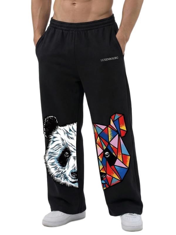 Cotton Printed Baggy Track Pants for Mens| Oversized Wide Leg Relaxed Fit Sweatpants | Elastic Waist Drawstring Casual Lounge Gym Streetwear Lower with Pockets-picture-25