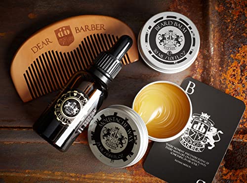 Dear Barber BEARD CARE ESSENTIALS Gift Set for Men – Includes Beard Oil 30ml, Beard Balm 30ml, Moustache Wax 25ml & Pear Wood Beard Comb - Beard Grooming Kit - Image 6