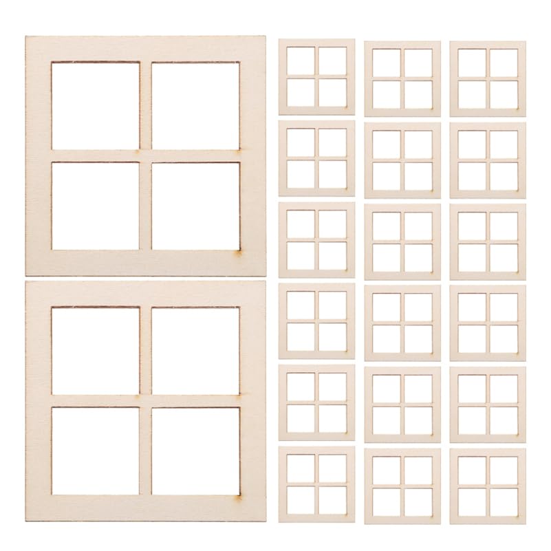 ABOOFAN Miniature Dollhouse Windows 24Pcs Small Scale Wooden Window Frames 2.64X2.64In for Diy Dollhouse Accessories and Craft Supplies