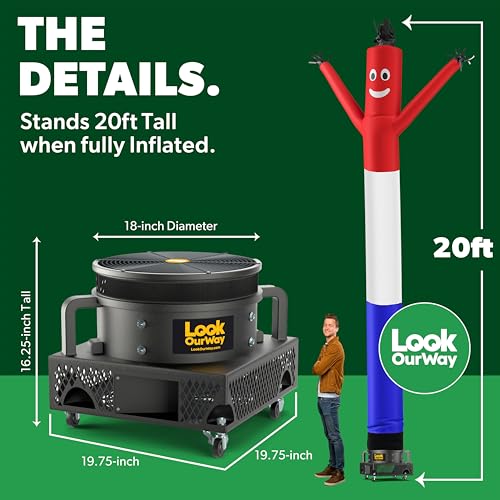 Image of LookOurWay Air Dancers Wacky Waving Inflatable Tube Man Set - 20 Feet Tall Inflatable Dancing Man with Blower for Business Advertising - Red /White /Blue