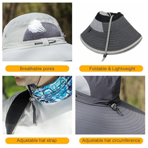 Image of HUAMULAN Wide Brim Sun Hats Men and Women Bucket Safari Fishing Hat for Hiking Garden Lawn Work Camping Outdoor
