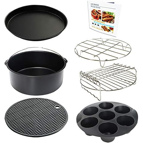 Air Fryer Accessories Set of 7 with 8 Inch Egg Bites Mold, Pizza Pan, Cake Barrel, Skewer Rack, Silicone Mat for 3.5Qt-5.8Qt Phillips Nuwave Gowise Gourmia Ninja Dash Air Fryer Cover