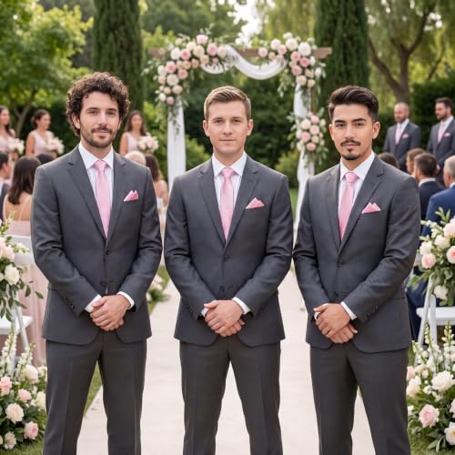 Image of Unittype 6 Pcs Mens Tie and Pocket Square Set, Solid Color Satin Formal Necktie Handkerchief for Wedding Fathers Day Gift