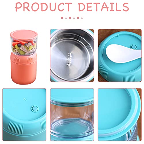 Yogurt Container With Lid And Spoon 2-Tier Cereal Cup,430 Ml + 330 Ml Cereal Cup Portable Leak-Proof Insulated Food Container Overnight Oats Containers Cereal Milk Cold Hot Food For Kids Adults #TOP3