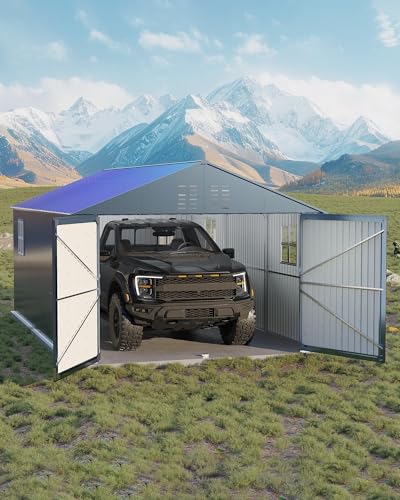 Image of GarveeLife 12x20 ft Metal Carport, Enclosed Car Port | Reinforced Frame and Steel Roof / Metal Garage Shed for Full-Sized Pickup Trucks