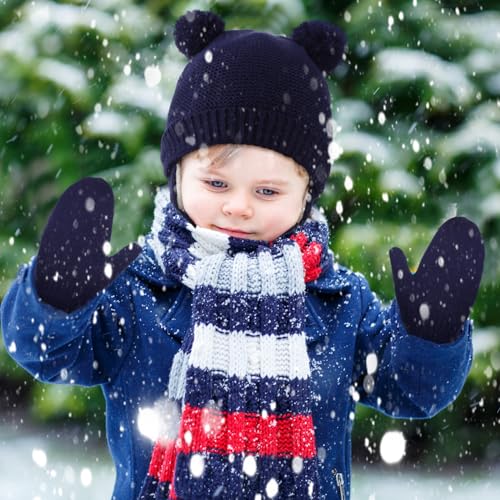 Suhine 2 Set Unisex Winter Baby Toddler Hat Glove Set Warm Fleece Knitted Beanie Cap Newborn Beanie Mitten for Infant Boys Girls, 1-4 Years