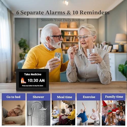 Image of 10.1'' Extra Large Digital Clock, 1280*800p HD Display, Dementia Clock For Seniors, Digital Clock With Date, Time, Day Of Week, 10 Reminders & 6 Alarms, Auto Dimming & DST, Remote Control, Black