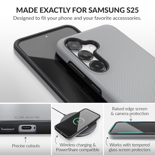 Image of Crave Compatible with Samsung Galaxy S25 Case (6.2 inch), Slim Fit, Shockproof Dual Layer Grip, Wireless Charging Compatible - Slate