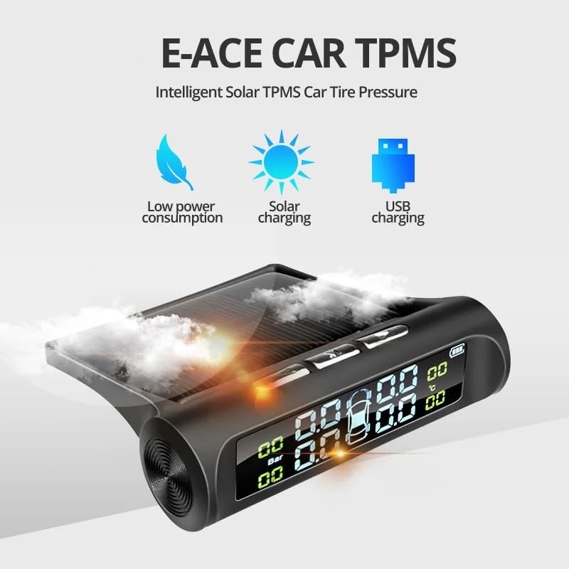 Tpms Sistema di monitoraggio della pressione degli pneumatici for auto a energia solare Sistemi di allarme di sicurezza for auto Avviso di temperatura della pressione degli pneumatici Pressione Pneuma