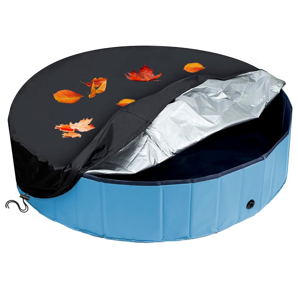 Couverture de Piscine Ronde,Couverture de Piscine pour Chien, Couverture de Piscine avec Cordon, Couvertures De Piscine Pliables, Imperméable à l'eau et à la Poussière, 160 x 30cm