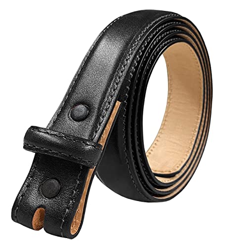 Italian Calfskin Genuine Leather Dress Belt Strap with Snaps 1''(25mm) Wide (Smooth Black, 44)