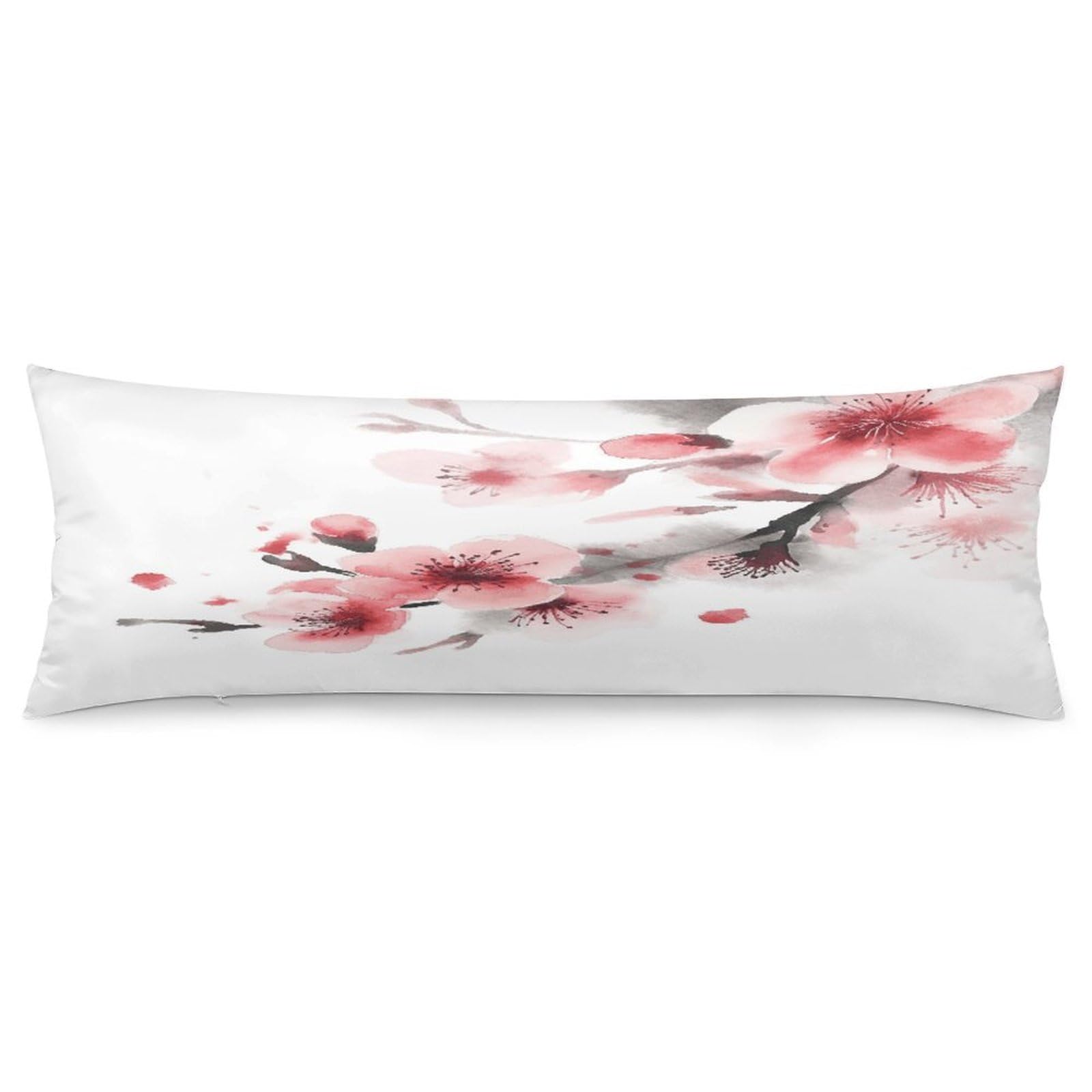 Asian Watercolor Pink Cherry Florals Body Pillow Cover Luxury Long Body Pillow Pillowcase with Hidden Zipper Breathable Soft Cozy Pillow Case Wrinkle Fade Resistant Pillowcase 20''×54''