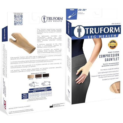 Image of Truform Lymphedema Compression Gauntlet, 20-30 mmHg Post Mastectomy Support, Black, Large
