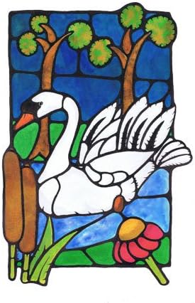 In No Rush (Swan) Unique Stained Glass Art Blank Greetings Card and Envelope