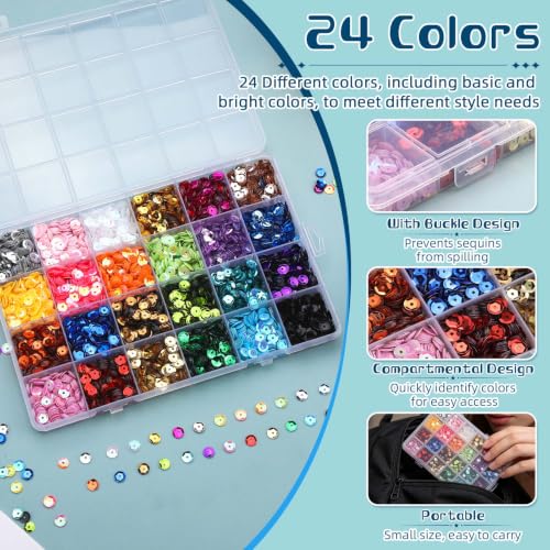 Image of 6MM Bulk Loose Sequins, 24 Colors Round Embroidery Sequin for Crafts