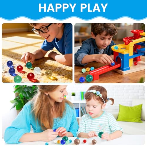 MIHURO 20 Stück Murmeln Glas,16mm/25mm/30mm Glasmurmeln im Dunkeln Leuchten mit Kordelzugbeutel, Murmeln Glas für Murmelspiele Kinder DIY-Projekte, Heimdekoration(3 Größen)