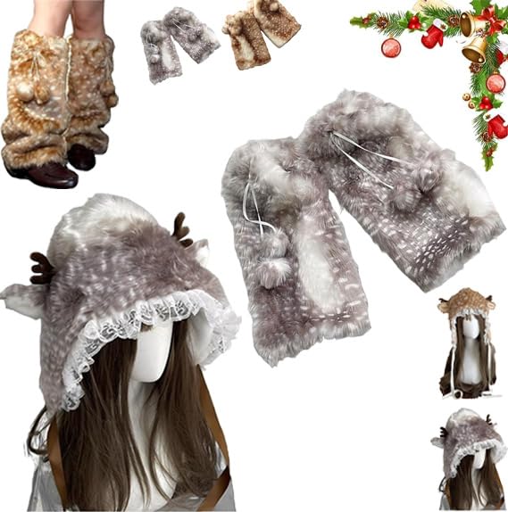 Fuzzy Deer Leg Warmers Womens Brown Faux Fur Furry Deer Print Leg Warmers Y2K Soft Fluffy Boot Covers