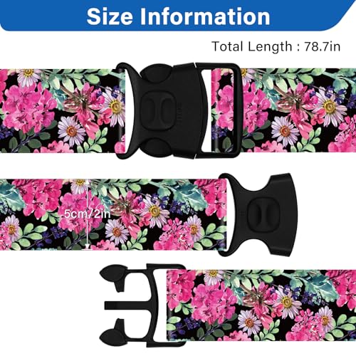 Image of 2 Pack Luggage Straps for Suitcases, Adjustable Travel Belt with Double Lock and Quick Release Buckle, Heavy Duty Nylon Bag Packing Strap, Bright Identifiers Business Travel Accessories-Pink Flowers