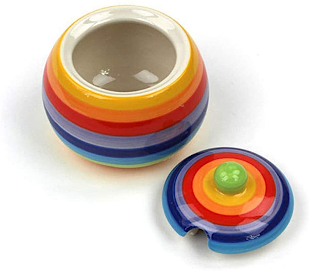 Ręcznie malowana ceramiczna cukiernica z pokrywką, tęczowe paski, 250 ml, nadaje się do kuchenki mikrofalowej