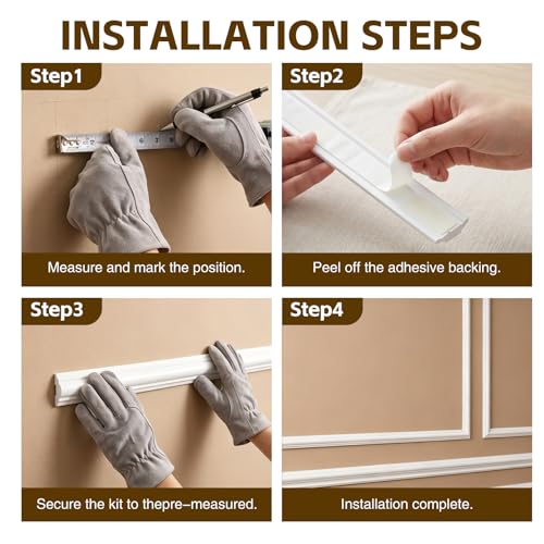 Image of 3 Frame Set Peel and Stick Wall Molding Kit,3D Premade Accent Molding, Easy Install Wall Wainscoting & Picture Frame Molding for Living Room, Bedroom, Home Decor(24 x 60in)