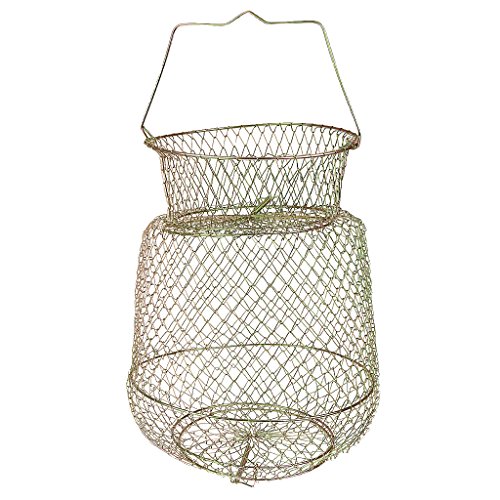 Cesta flotante de pesca tejida y canasta plegable de acero inoxidable resistente para río