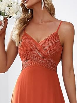 Ever-Pretty Feestjurk, Empire-snit, mouwloos, elastisch, geplisseerd, V-hals, lang 80026, Oranje, 34