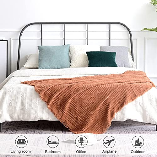Lifein Boho Throw Blanket For Couch-Soft Farmhouse Throw Blanket,Cozy Waffle Knit Throw Blanket,Small Lightweight Blankets&Throws For Bed,Chair,Sofa,Living Room,Home Decor,Spring(Orange Rust,50*60'') #TOP4