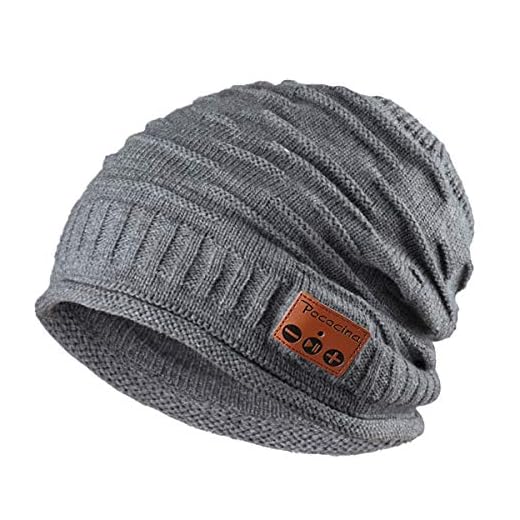 Pococina Upgraded 4.2 Blue Tooth Beanie Music Hat Winter Knit Hat Cap Wireless Headphone Musical Speaker Beanie Hat as Christmas Birthday Gifts for Men Women, Built-in Mic - 012 Grey