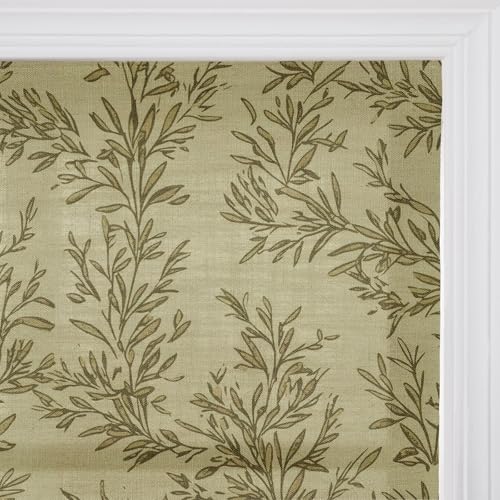 Image of TWOPAGES No Drill Cordless Vintage Leaf Print Roman Shades Linen Textured Roman Blinds for Windows, Custom Made Room Darkening Light Filtering Roman Window Shades, Travertine, 1 Piece