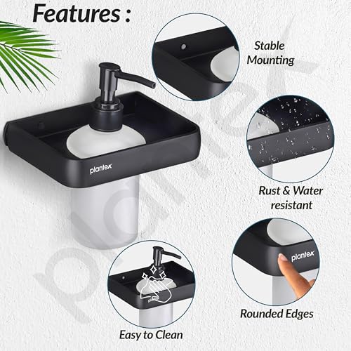 Image of Plantex Self Adhesive Aluminium Liquid Soap Dispenser for Bathroom /Shampoo Dispenser /Handwash Dispenser for Bathroom /Bathroom Accessories - Pack of 1 (1508, Black)