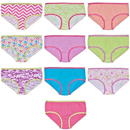 Trimfit Girls Soft Cotton Colorful Hipster Panties (Pack of 10 Kids Underwear)