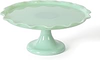 Martha Stewart Highbrook 11-Inch Jadeite Glass Cake Stand - Handmade Vintage Ruffled Pedestal for Desserts & Displays
