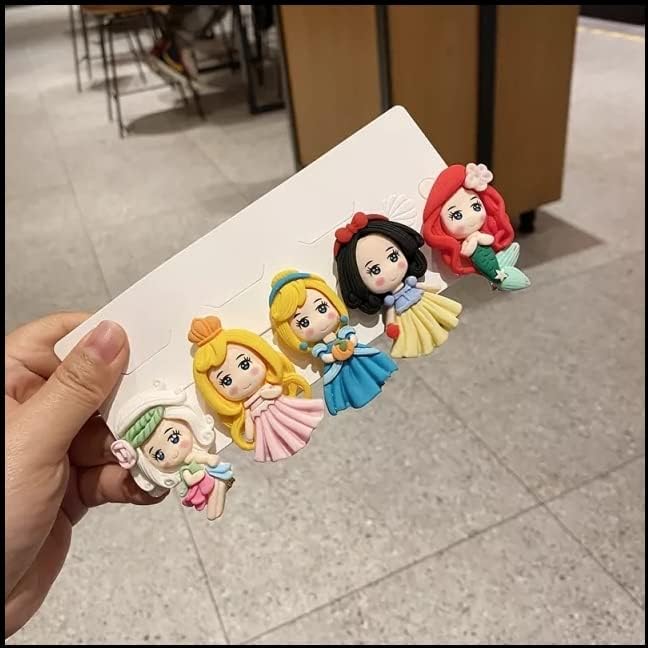 Daddy's Angel Princess Hair Clips Set of 5 PCS For Baby Girls Hair Accessories For Kids Frozen, Elsa, Anna, Snow white, Tinkerbell, Tiana, Rapunzel, Mermaid, Ariel (Set 2)