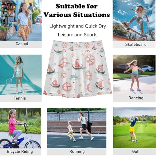 visesunny Girl's Golf Skirt Athletic Sailing Star Ship Rudder Tennis Skort Sport Activewear with Double Layer Pockets4
