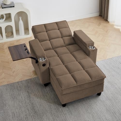 Image of KCGKCG 42 inch Sleeper Sofa Bed - Adjustable Backrest & Storage, Coffee