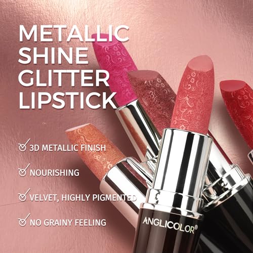 Anglicolor ES-PMB-5 Glitter Lipstick High Impact Lipcolor,Pink Lipstick Moisturizing Creamy Formula,Metallic Lipstick thumb #3