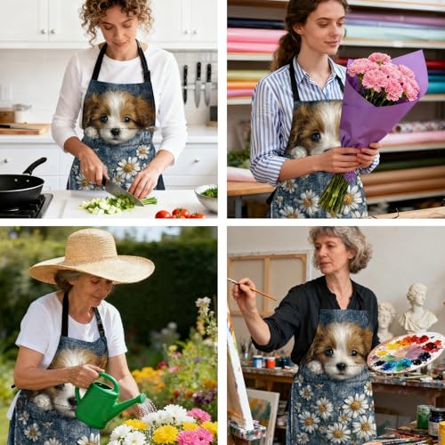 Image of Nuxovilar Polyester Cute Kitchen Apron with Pockets 26.7x30.7 Inches for Home Kitchen Baking Cooking Catering