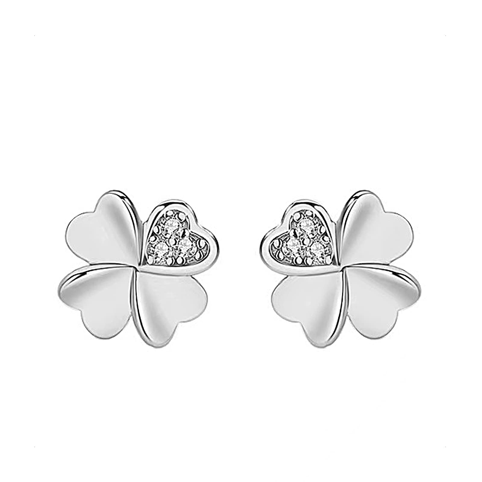 KONFEN Trébol Pendientes Plata Mujer, Pendientes Plata de Ley 925, Pendientes Geometricos con Circonita, Pendiente Aretes Mujer Earring Joyas Regalos Fiesta (Plata/Oro Rosa)