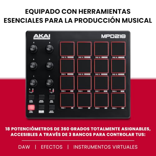 Miniatura 3 de Akai Professional Mpd218 - Controlador De Pad Midi Máquina De Pad De Percusión Creador De Ritmos Con 16 Pads, Controles Asignables, Software De Producción Incluido