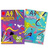 2 Pack Kids A4 Sketch Pads – 60 Sheets Each, 80 GSM White Drawing Paper for Children – Perfect Art Book for Painting, Colouring, Sketching & Drawing – Ideal for School & Home Use