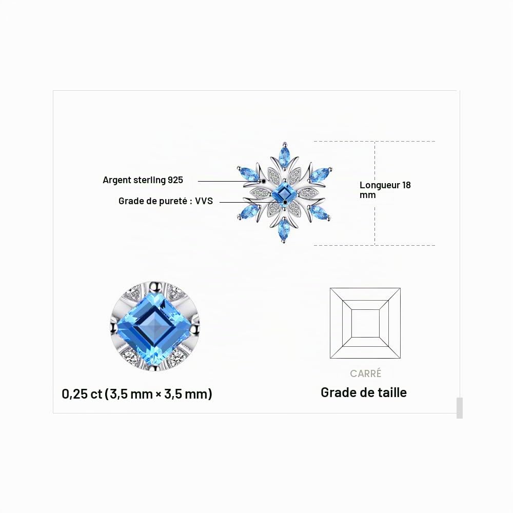 JewelryPalace Flocon de Neige Collier Pendentif Femme en Naturelle Pierre Taille Poire Topaze Bleu Pour Femme, Zirconium une Chaîne en Argent Sterling 925 45cm, Noel Fleur de Bijoux Cadeau