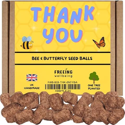Thank You Gift - Bee & Butterfly Seed Bombs Balls - UK Native Mix Wildflower Meadow Gardening Seeds - 33 sq ft Coverage Cover