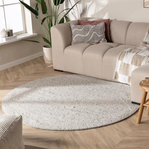FRAAI | Home & Living Tapis de Salon en Laine Rond - Feline Gris/Chiné - Ø 200 cm - Poil Court - Rond -
