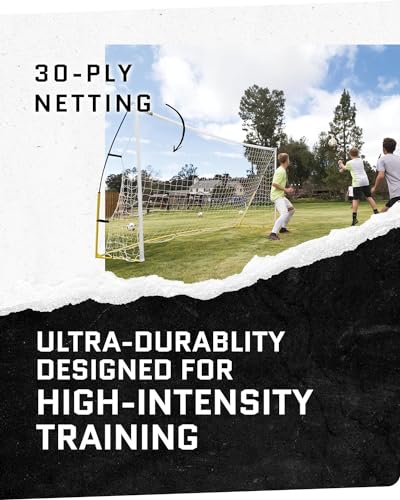 SKLZ Quickster Soccer Goal - Portable Goal for Backyard & Field - Durable Tension-Tite Frame & Heavy Gauge 2-Ply Net - Adjustable Click-Lock Poles, Metal Stakes - Carrying Case with Handle