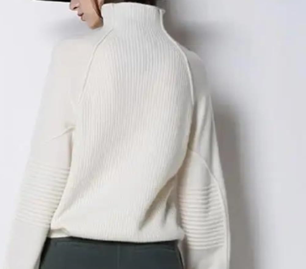 Rollkragenpullover Für Damen, Langärmelig, Lässig, Strickpullover, Gerippt, Pullover Aus Wolle, Strickpullover, Herbst Und Winter, Rollkragenpullover, Warme Oberteile, Strickwaren, Weiß, XL