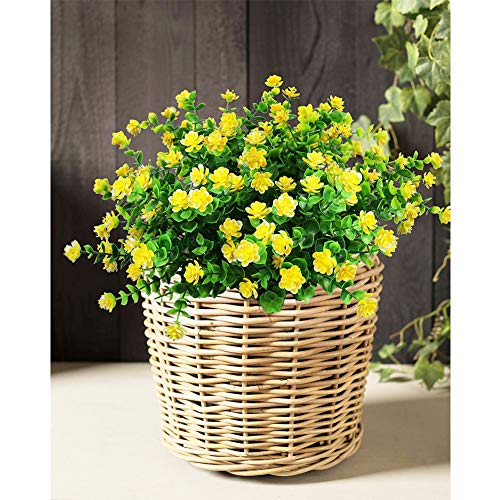 YOSICHY Artificial Flowers Outdoor Fake UV Resistant Plants Faux Plastic Greenery Shrubs for Outside Hanging Planter Home Kitchen Office Wedding Garden Decor(Yellow)