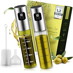 Leisure Life® Olieverstuiver | set van 2 oliesproeiers | 1 mm roestvrijstalen mantel | UV-beschermend glas | BPA-vrij | 100 ml olieverstuiver voor olijfolie en gezond koken