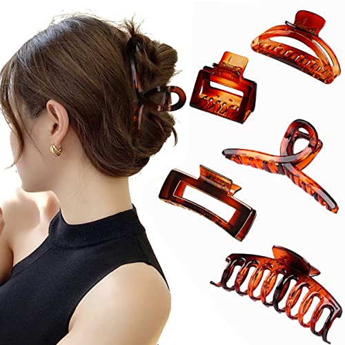 Hair Claw Clips for Thick Hair, Rectangle Claw Clip, Square Claw Clips Hair Clips for Women Thick Hair, 5pcs Tortoise Jaw Clips, Hapdoo Big Hair Clips Jumbo Hair Clip, Hair Claw Clips Medium Large Banana Hair Clips, 90s accessories for women Vintage