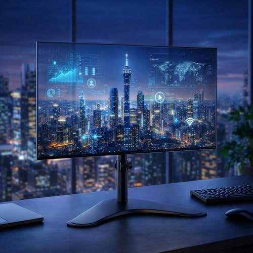 Image of RISSACHI Monitor Stand for Desk, Freestanding Single Monitor Arm, Height Adjustable Mount for 14-27 Inch Screens, Supports Up to 25kg, VESA 75x75 & 100x100 mm